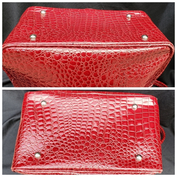 Samantha Brown Travel Bag Carry On Croc Embossed Red Weekender Handles 15x14x9" - Picture 6 of 16